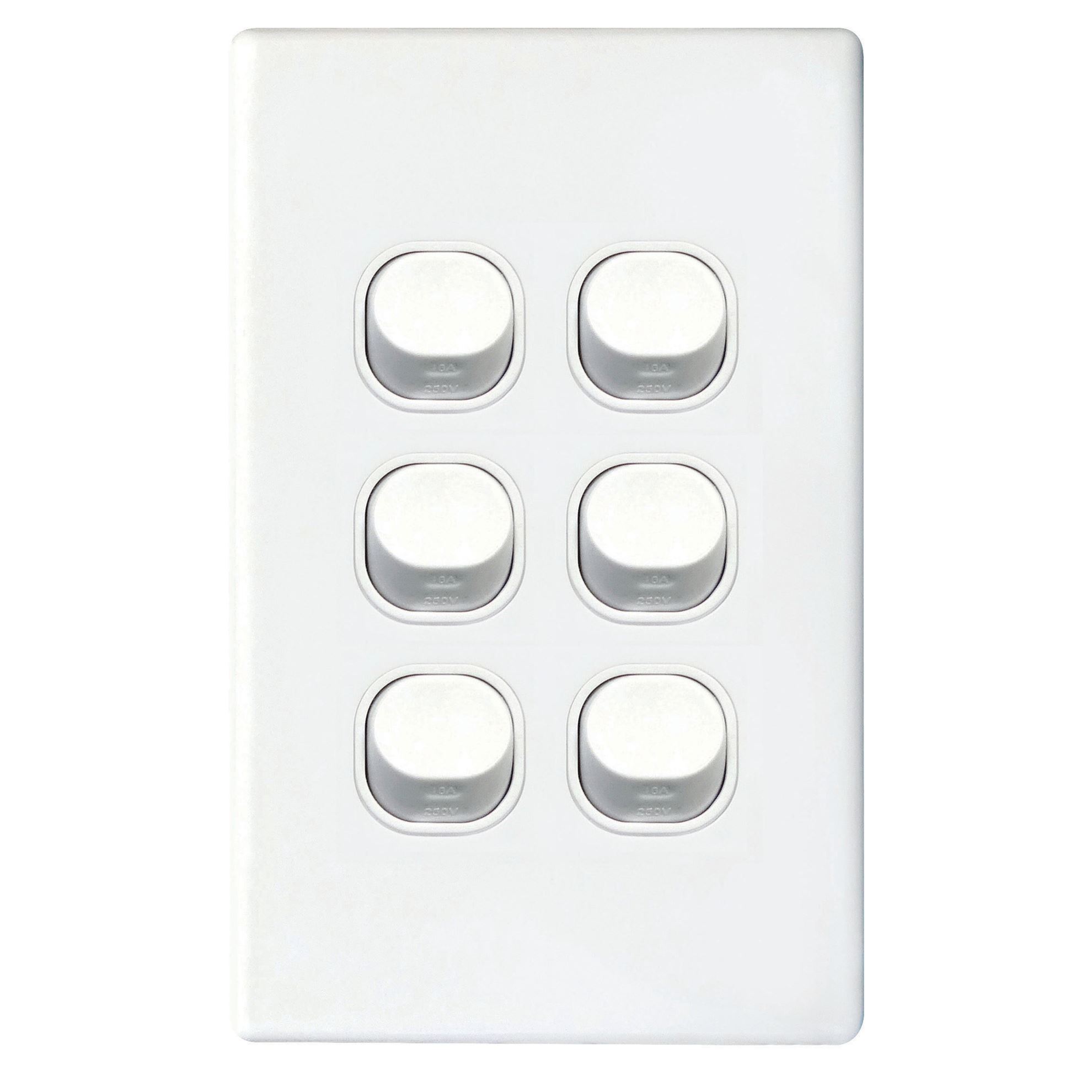 6Gang 16Amp Wall Switch - White